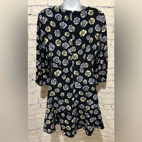 Loft Floral Long Wide Sleeve Dress Flared Wedding Guest Office Peonies Small P - Picture 3 of 5